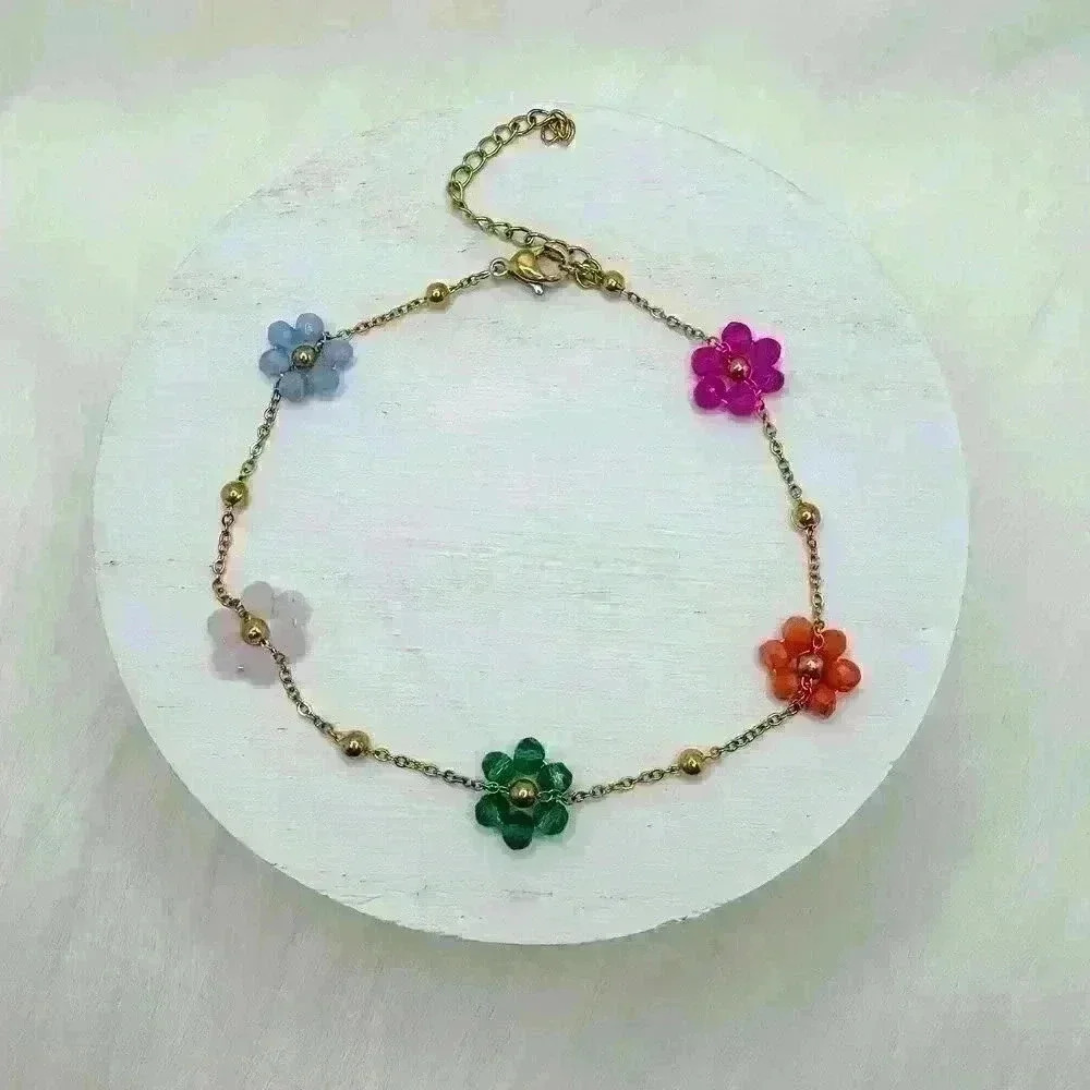 Spring themed Beaded Flower Bracelet